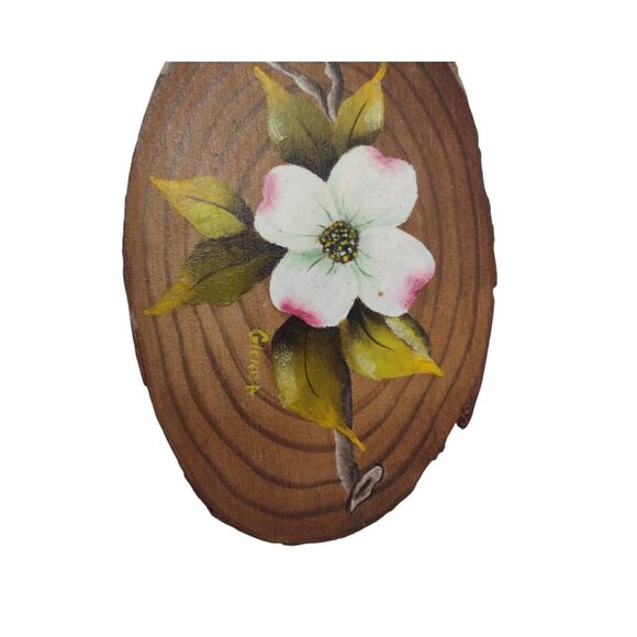 Handpainted Raw Wood Magnolia Flower Painting Wall Decor Signed Rustic Cottage - Picture 2 of 4